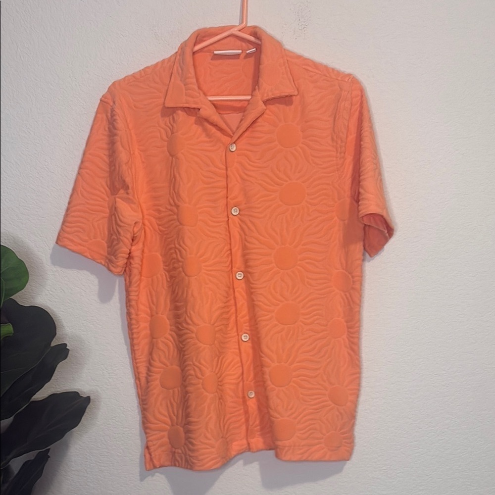 ROWM small Orange terry cloth Short Sleeve Men's Shirt